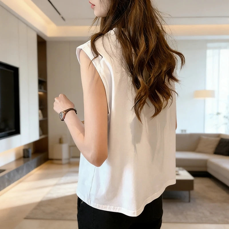 Woman Loose Sleeveless Tank Top Summer Casual Vest Basic Daily T-shirt Sweet Style Suitable For Students Stretchy Soft Lady Wear
