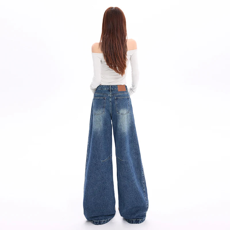 Women's American Vintage Curved Balloon Jeans Loose Curved Leg Denim Trousers