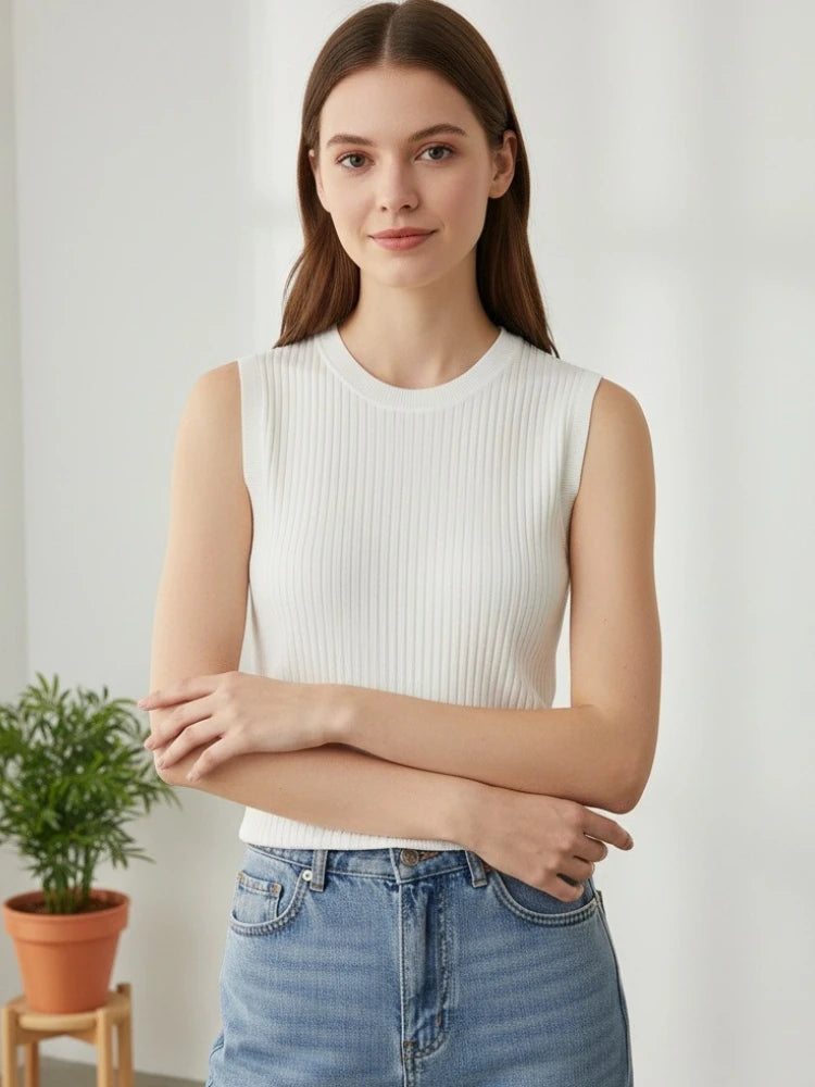 Korea Knitted Vests 2026 Summer New Women Top V-neck Solid Tank Tops Mujer De Moda Fashion Female Sleeveless Casual Thin Tops