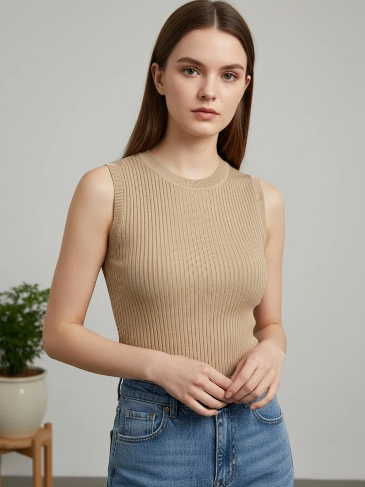 Korea Knitted Vests 2026 Summer New Women Top V-neck Solid Tank Tops Mujer De Moda Fashion Female Sleeveless Casual Thin Tops