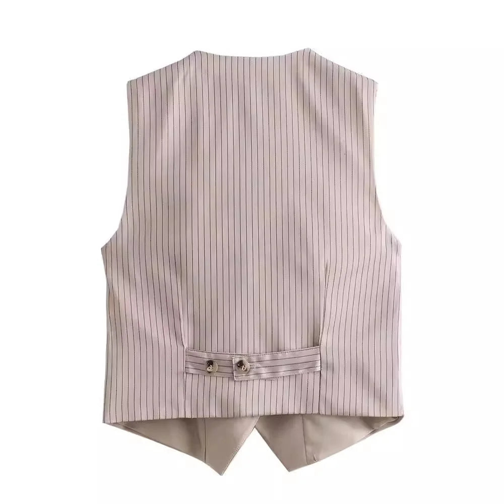 PRINTKAOIR Women's suit and pants fashion vest vest khaki high waisted straight leg pants set 2024 autumn hot sale