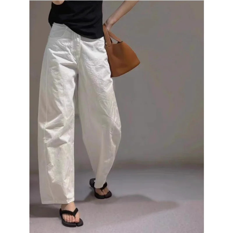 White Cotton and Linen Pants Loose Lazy Casual Pants Women's Spring and Summer Thin Straight Thin Wide-leg Pants