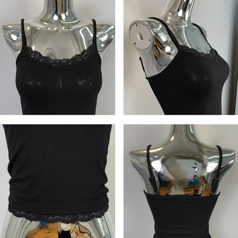 2026 Korean Style Slim Sexy Gentle Women Camisole Lace Trim Solid Tank Top Versatile Crop Top New Arrival Summer Casual Vest