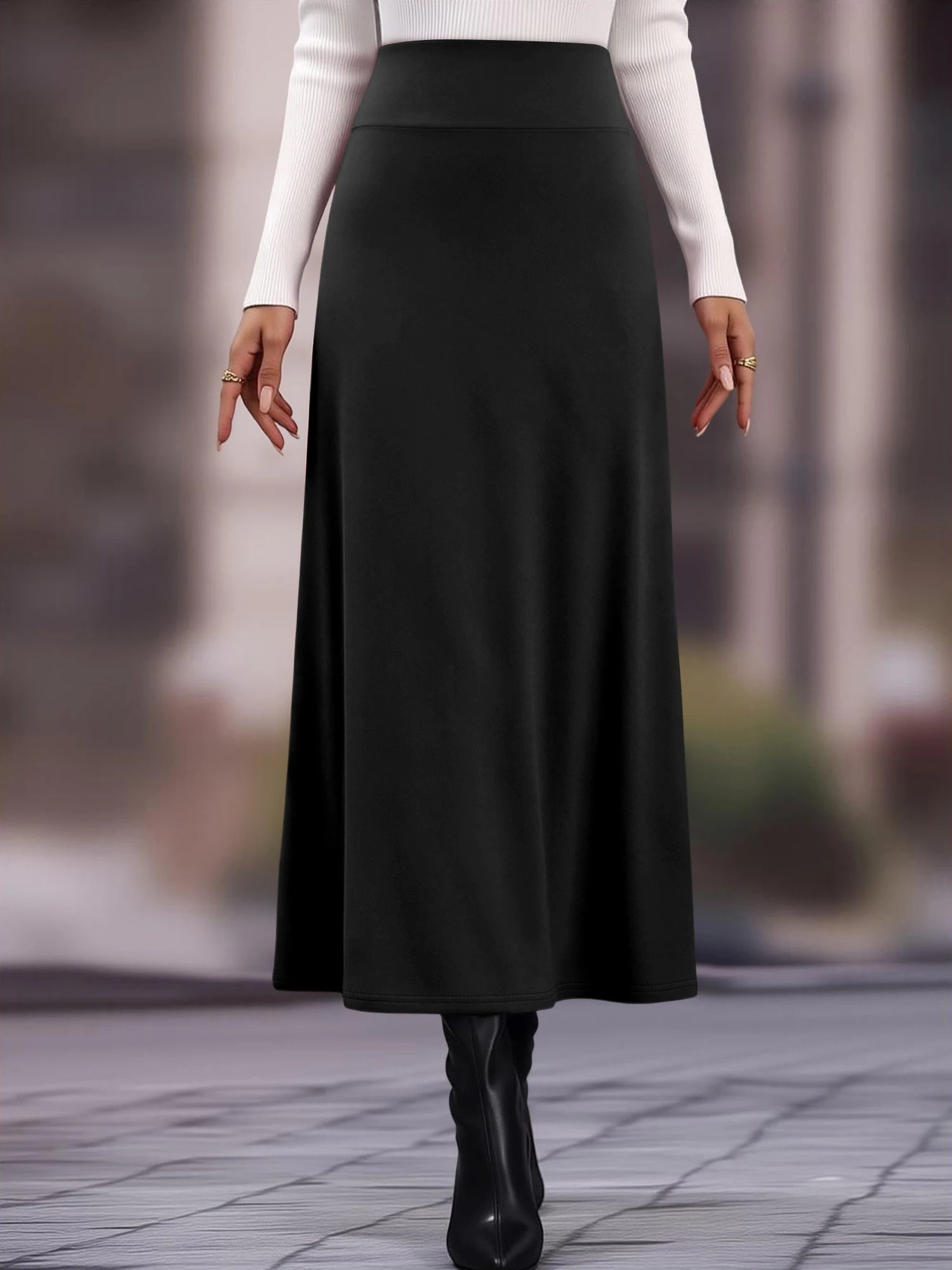 Women High Waist Midi Skirt Flared Silhouette Comfortable Fit Versatile for Brunch Vacations Work  Solid Colors