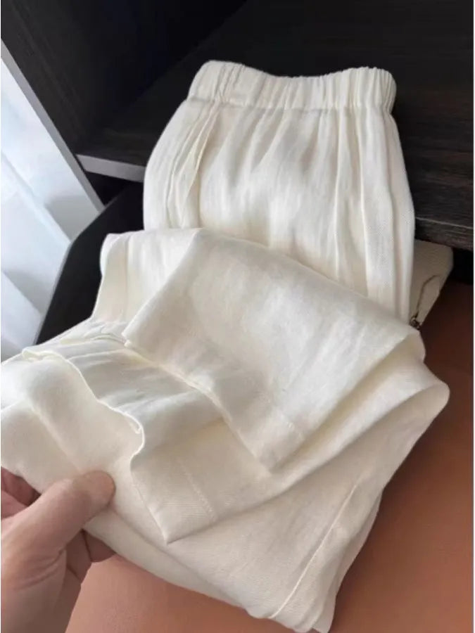 High Waist Wide Leg Cotton Linen Pants Women's Summer Thin Loose Slimming Casual Trousers Straight Cut Loose Fit