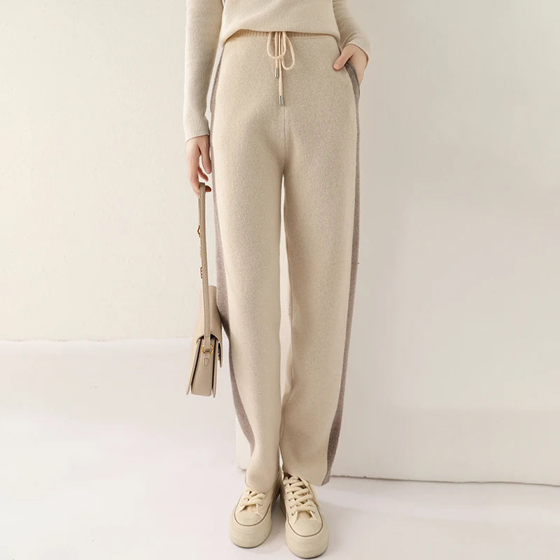 100% wool women's straight leg pants autumn and winter new knitted women's wool pants high waisted hot selling women's pants