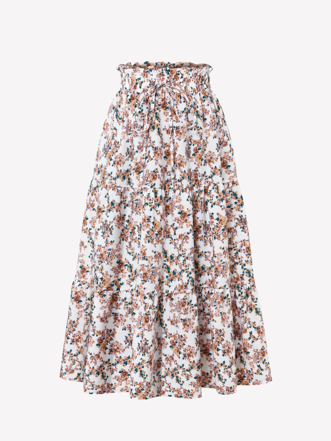 Women's High Waist Floral Print A-Line Midi Skirt - Boho Flowy Ruffle Hem Skirt for All Occasions