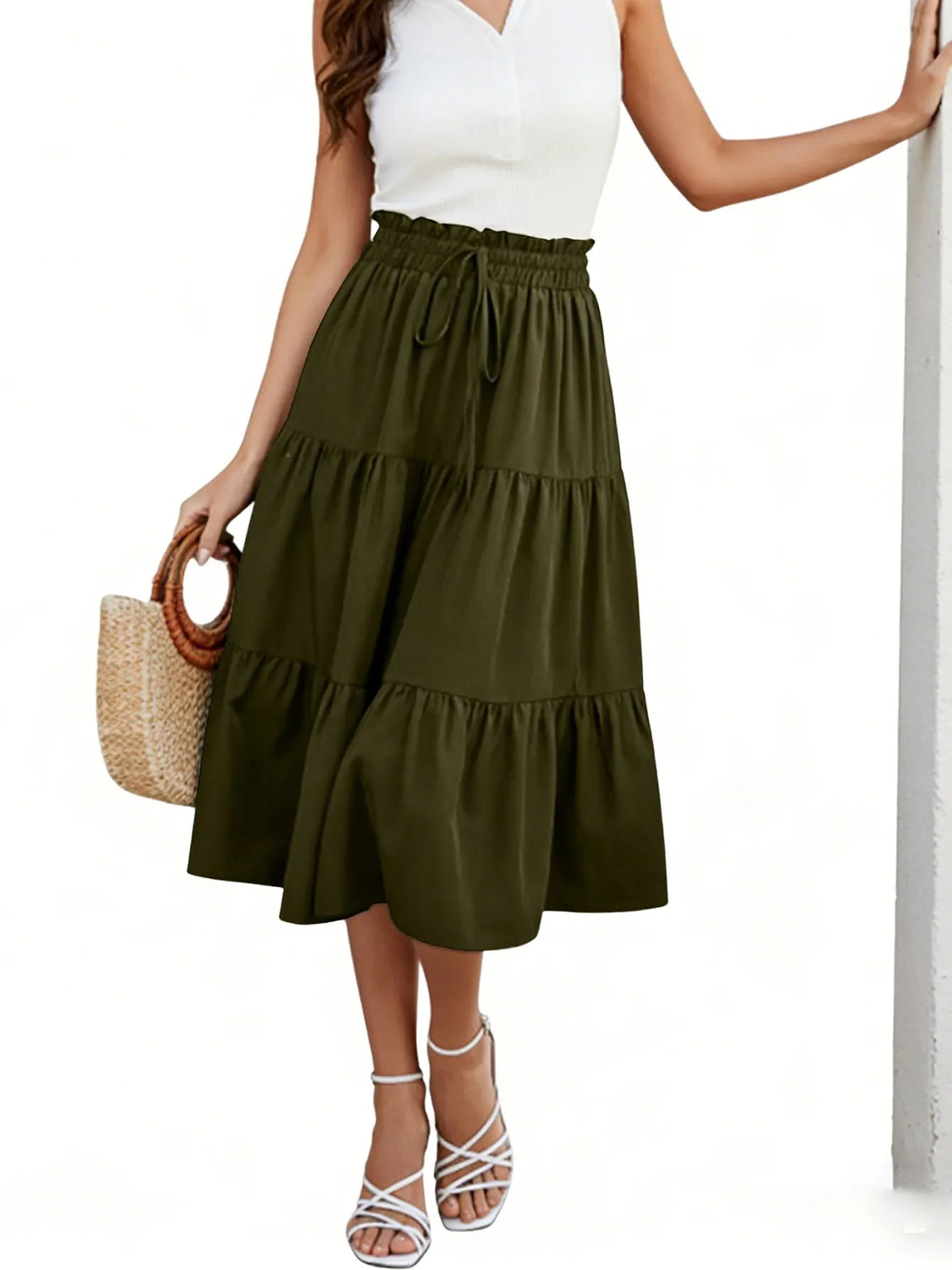 Summer Skirts for Women  Pleated Casual Elastic Waist Smocked Boho  Trendy Vacation Sexy Flowy Skirt
